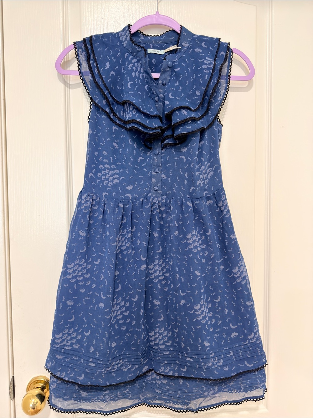 Kimchi Blue Ruffle Collar Mini Dress Blue XS Feminine Cottagecore